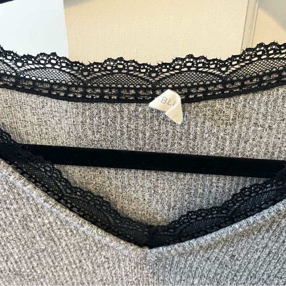 PinkBlush maternity grey ribbed lace trim top - Picture 2 of 3